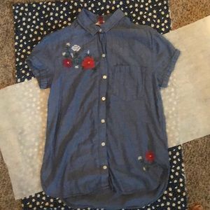 Flower embroidered button down